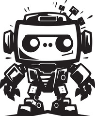 Bitty Battler Cute Tiny Combat Bot Symbol Miniature Guardian Black Vector Combat Robot Emblem