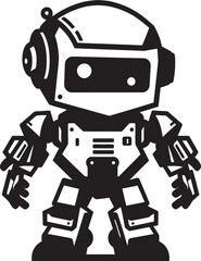 Little Warrior Cute Tiny Combat Bot Icon Tiny Trooper Combat Robot in Black Vector