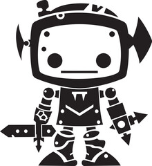 Miniature Guardian Black Vector Combat Robot Emblem Little Warrior Cute Tiny Combat Bot Icon