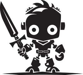 Fototapeta premium Tiny Titan Combat Robot in Black Vector Design Bitty Battler Cute Tiny Combat Bot Symbol