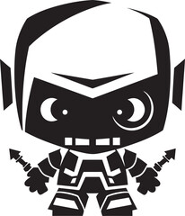 Mini Mech Tiny Combat Robot in Black Vector Logo Adorable Defender Cute Tiny Combat Bot Emblem