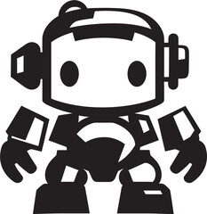 Adorable Defender Cute Tiny Combat Bot Emblem Pocket Protector Black Vector Cute Combat Robot Icon