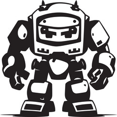 Adorable Defender Cute Tiny Combat Bot Emblem Pocket Protector Black Vector Cute Combat Robot Icon