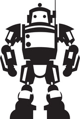 Pocket Protector Black Vector Cute Combat Robot Icon Tiny Titan Combat Robot in Black Vector Design