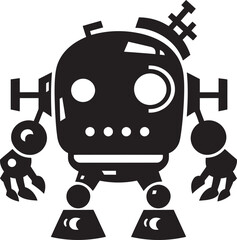 Miniature Guardian Black Vector Combat Robot Emblem Little Warrior Cute Tiny Combat Bot Icon