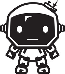 Sweet Sentinel Cute Tiny Combat Bot Emblem Nano Knight Combat Robot in Black Vector Design