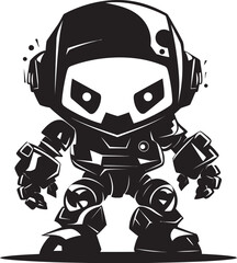 Miniature Guardian Black Vector Combat Robot Emblem Little Warrior Cute Tiny Combat Bot Icon