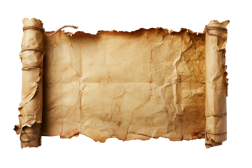 Horizontal banner made of old paper, cut out - stock png.