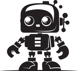 Petite Protector Cute Tiny Combat Bot Logo Micro Guardian Black Vector Combat Robot Symbol