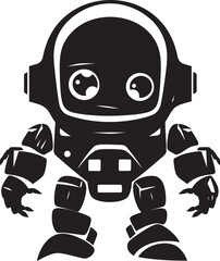 Pocket Protector Black Vector Cute Combat Robot Icon Tiny Titan Combat Robot in Black Vector Design