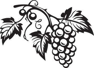 Fototapeta premium Grapes and Citrus Vine of Grape with Grapefruit Logo Vineyard Fusion Grapevine Black Iconic Symbol
