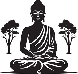 Awakened Serenity Buddha Black Iconic Symbol Enlightenment Path Lord Buddha Black Vector Design