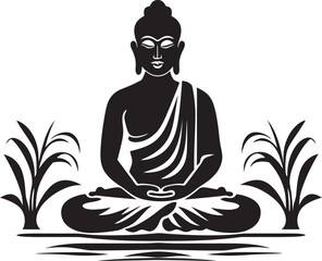 Mystic Enlightenment Buddha in Black Vector Riding the Waves Guy Surfing Black Icon