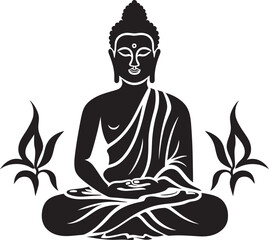 Awakened Serenity Buddha Black Iconic Symbol Enlightenment Path Lord Buddha Black Vector Design