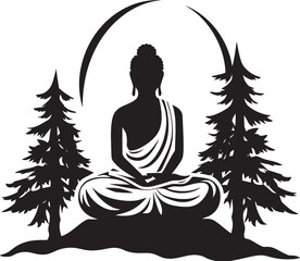 Enlightened Serenity Lord Buddha Black Vector Emblem Divine Wisdom Buddha in Black Vector Symbol