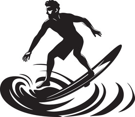 Riding the Waves Guy Surfing Black Icon Surfing Mastery Black Logo of a Surfing Guy