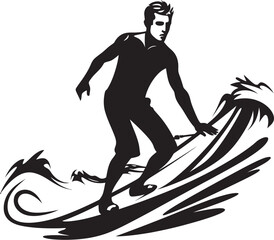 Surfing Enigma Guy on Surfboard Black Logo Tidal Motion Black Guy Surfing Iconic Design