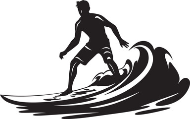 Surfing Enigma Guy on Surfboard Black Logo Tidal Motion Black Guy Surfing Iconic Design