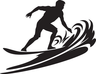Tidal Excitement Black Surfing Guy Icon Surfing Elegance Guy with Surfboard Black Logo
