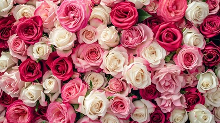 Pink and White Roses Bouquet.  (Generative AI).