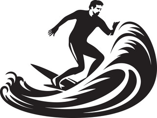 Surfers Momentum Guy Surfing Vector Emblem Tidal Excitement Black Surfing Guy Icon