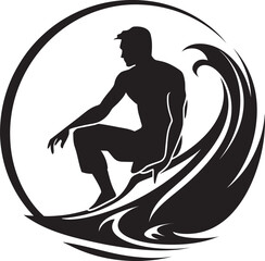 Riding the Waves Guy Surfing Black Icon Surfing Mastery Black Logo of a Surfing Guy