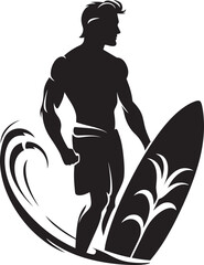 Surfing Spirit Guy Riding Waves in Black Logo Coastal Adventure Black Surfing Guy Icon Design