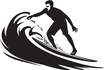 Wave Riders Emblem Guy Surfing in Black Oceans Momentum Black Vector Surfing Symbol