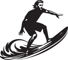 Surfing Enigma Guy on Surfboard Black Logo Tidal Motion Black Guy Surfing Iconic Design