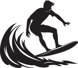 Surfing Essence Guy Riding Waves Black Icon Aqua Thrills Black Logo of Surfing Guy