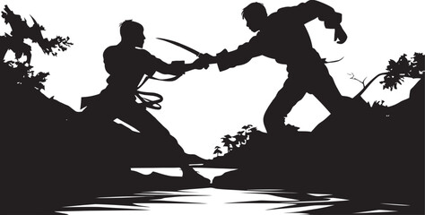 Fototapeta premium Battle Impact Two Men Fighting Emblem Rivalry Showdown Black Logo of Fighters