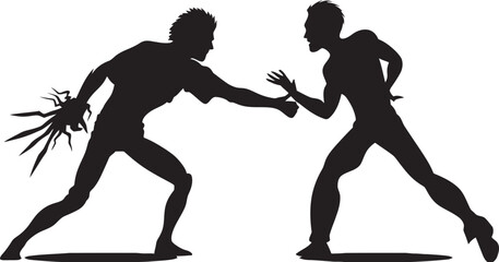 Struggle Intensity Two Men in Black Icon Combatant Duo Black Fighting Logo Design