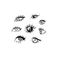 black ink set of hand drawn eyes. Tattoo design idea