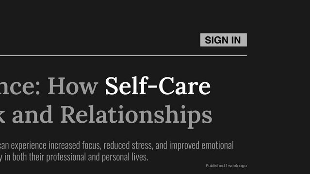 Word 'Self-Care' highlighted on FAKE headlines news publications. The titles are on black background, and this can be used for editorial and non editorial content as everything is 100% fake