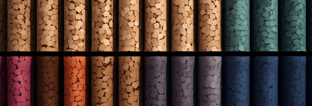 Wine corks in a row on a wooden background, close-up