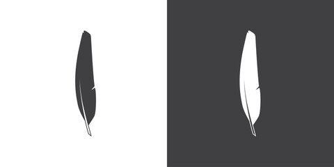 Simple Bird feather decoration, Black silhouette icon. Vector feather illustration on black and white background.