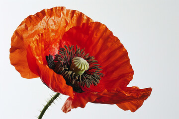 Red poppy flower ,white background,