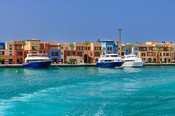 Beautiful scenery of the Red Sea coast at Port Ghalib in Egypt, Africa.