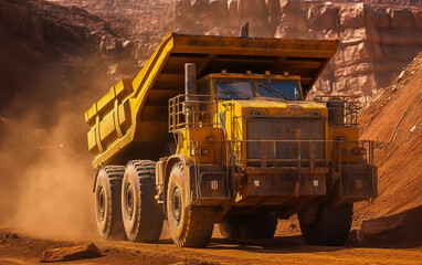 Mining truck in the middle of mining area - obrazy, fototapety, plakaty