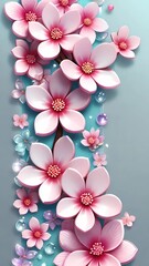 The image illustrates a cascade of pink cherry blossoms