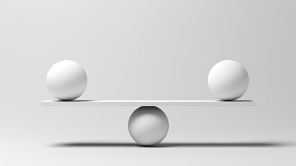Balance. Three white spheres. 3d illustration. - obrazy, fototapety, plakaty
