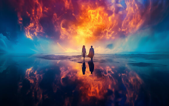 A couple in a fantasy dreamy abstract place