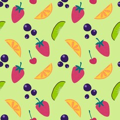 Summer fruit seamless berries pattern for wrapping paper and fabrics and linens and kids clothes print