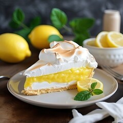 A slice of freshly baked homemade lemon cheesecake with lemon slices.