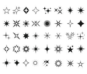 Sparkle Star Icon Set,  Different forms of stars, constellations, galaxies vector stock illustration
