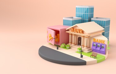 Isolated Bank Building. 3D Illustration