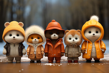 cute couple of animals are warmly dressed in winter, wrapped in cozy, natural fur or feathers. adorable huddle together, exchanging warmth love, warm and not freeze in the cold. animal kingdom.