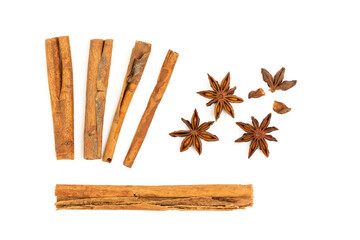 Cinnamon sticks and star anise isolated on a white background