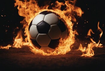 Fototapeta premium A burning soccer ball against a black background Soccer World Cup Soccer European Championship Soccer ball in flame