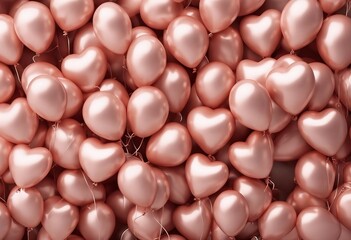 Bunch of round and heart shaped balloons in rose gold
